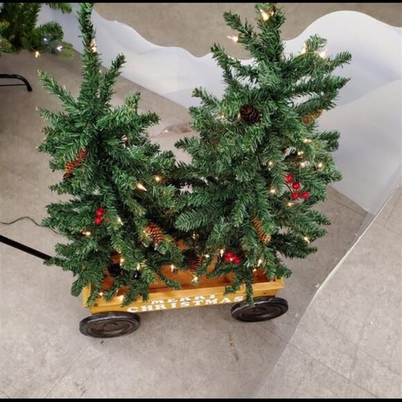 Artificial Christmas Tree Duo in Merry Christmas Wagon - Picture 3 of 5